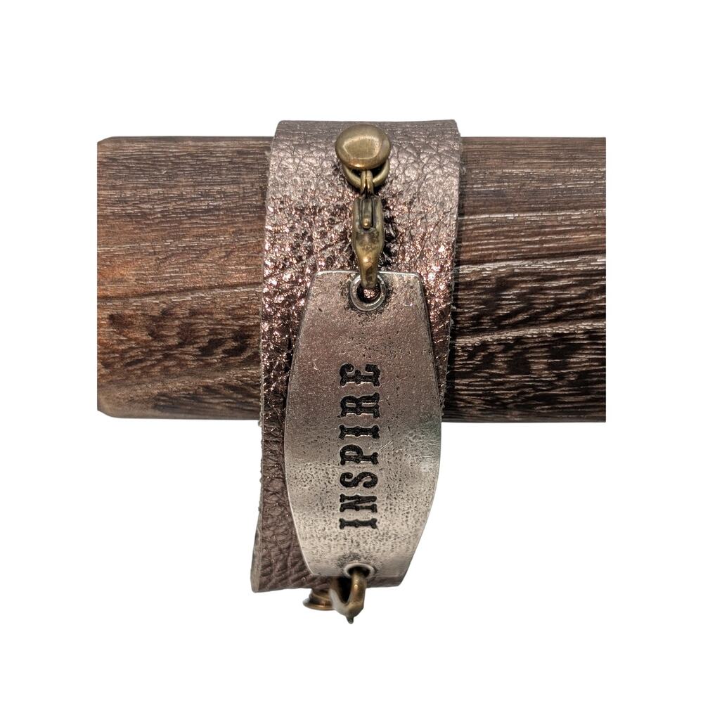 Lenny and Eva Metallic Bronze Leather Bangle 'Inspire' Bracelet